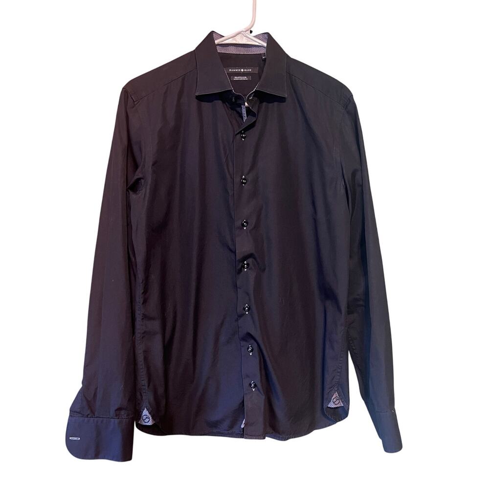 Hammermade Traveller Black Slim Fit Button Down Shirt Size Medium 15.5